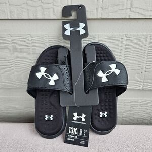 Under Armour UA Ignite Pro Black Slide Sandals Boys Child SZ 13K Slip-On Sports